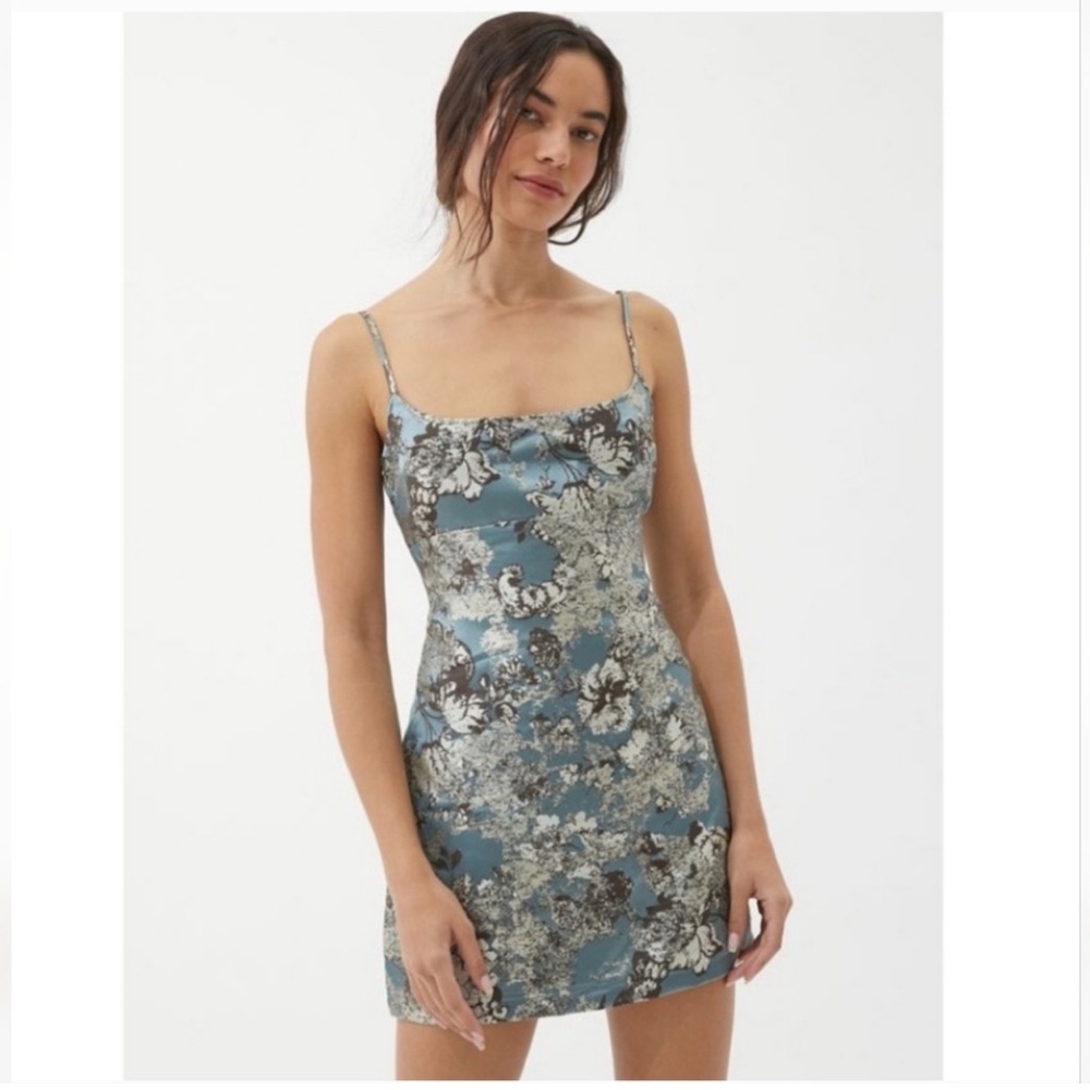 UO Monette Blue Jacquard Mini Dress